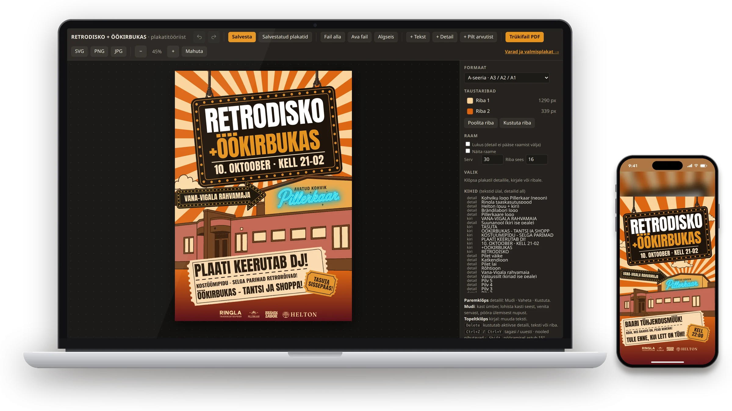 Retrodisko ja Öökirbukas: plakatitööriist