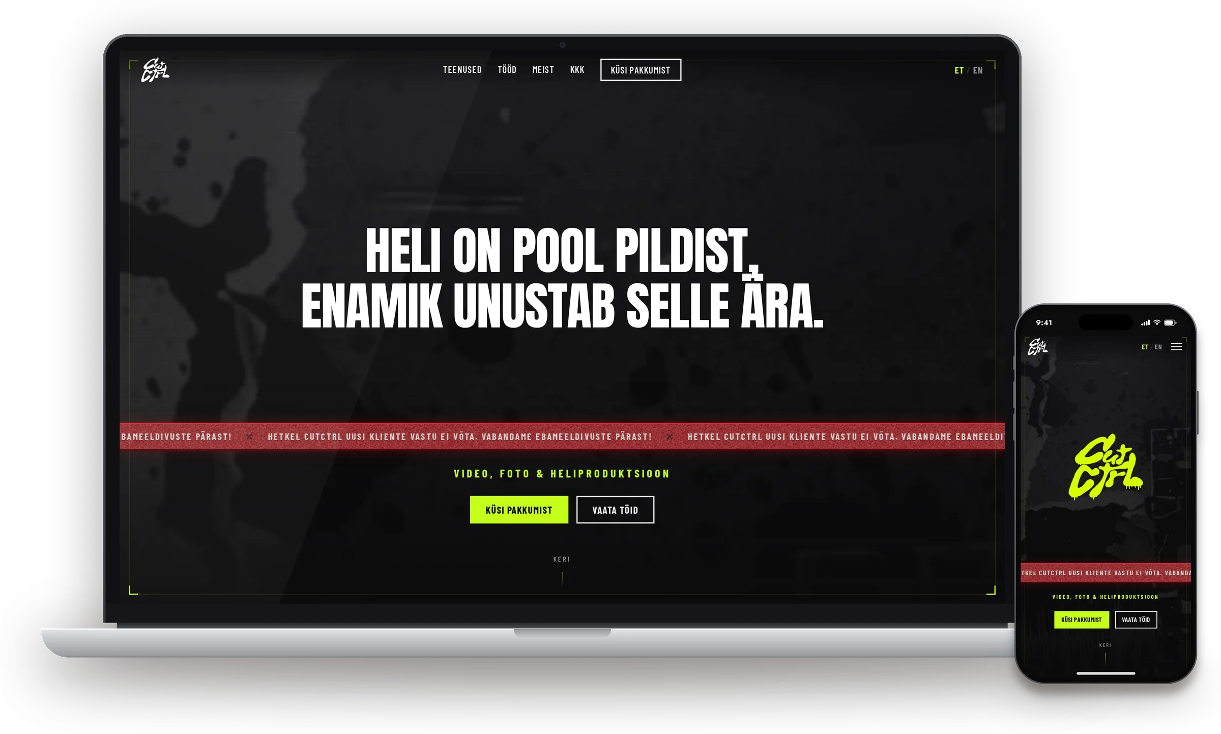 CutCtrli koduleht arvutis ja telefonis