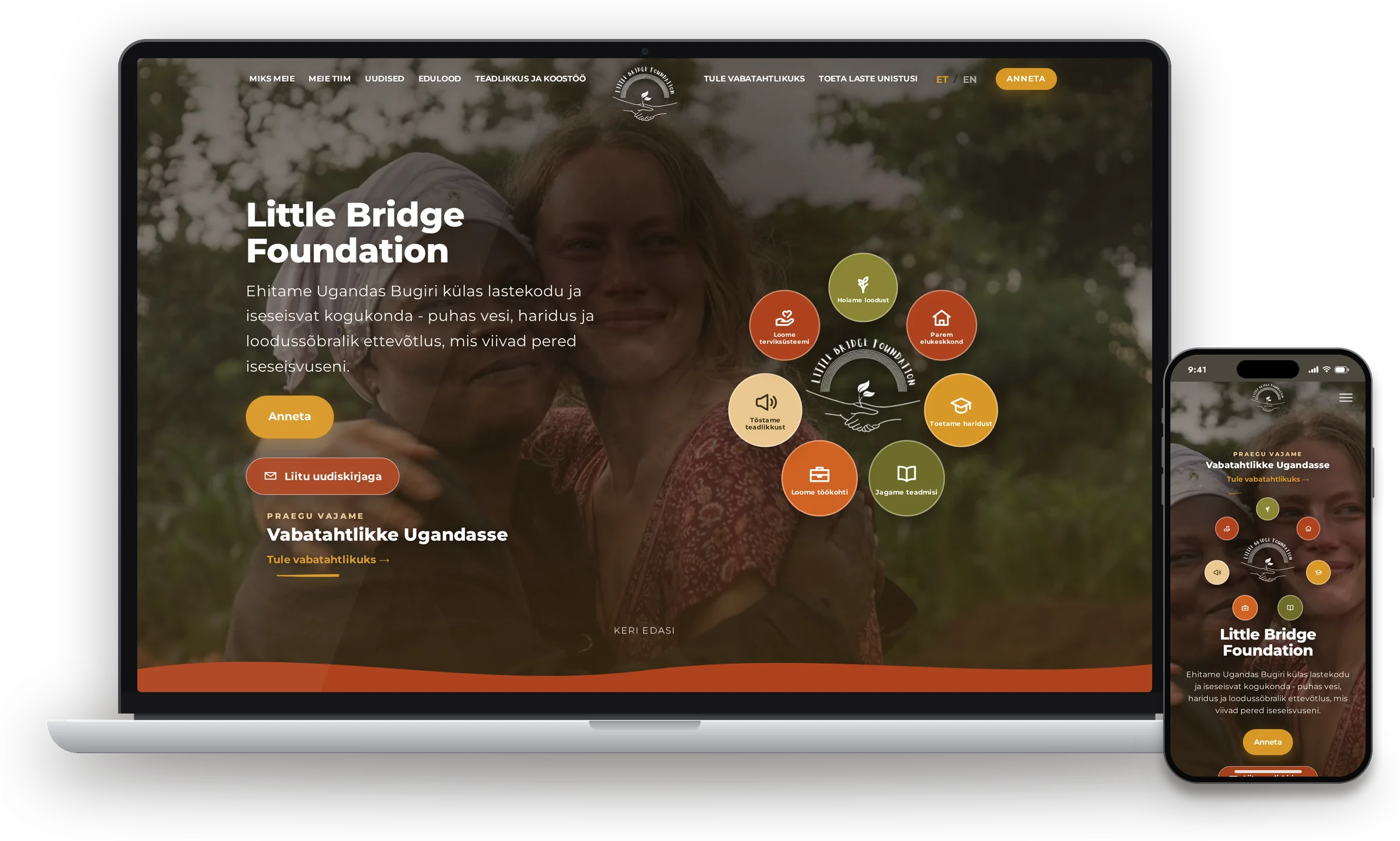 Little Bridge Foundationi koduleht arvutis ja telefonis