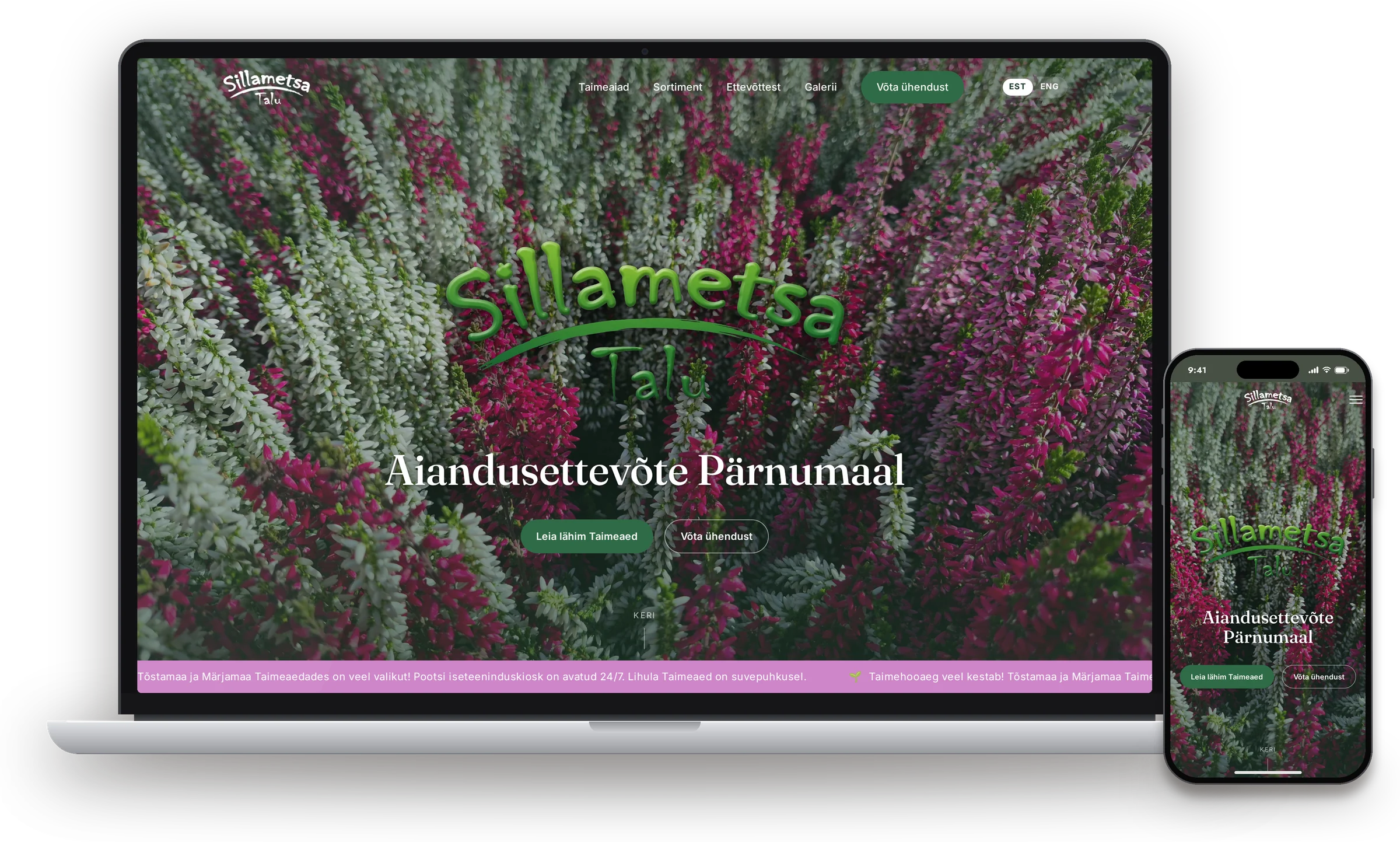 Sillametsa Talu koduleht arvutis ja telefonis